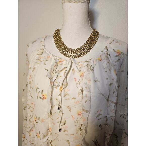 White House Black Market Womens Lightweight Layered Blouse Button Cuff Size 10 - Picture 3 of 6